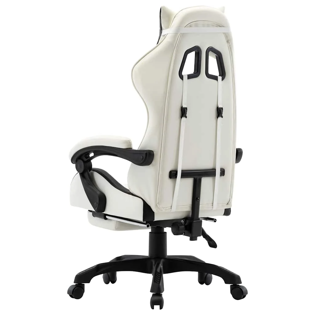 Fauteuil de jeux vidéo et repose-pied 64 x 65 x 119 cm noir et blanc similicuir – vue de détail
