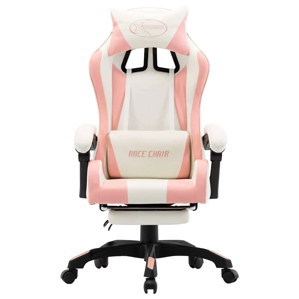 Fauteuil de jeux vidéo et repose-pied 64 x 65 x 119 cm rose et blanc similicuir – vue de face