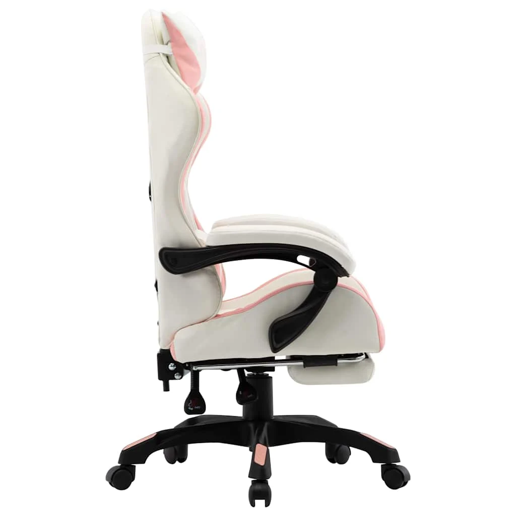 Fauteuil de jeux vidéo et repose-pied 64 x 65 x 119 cm rose et blanc similicuir – vue de côté