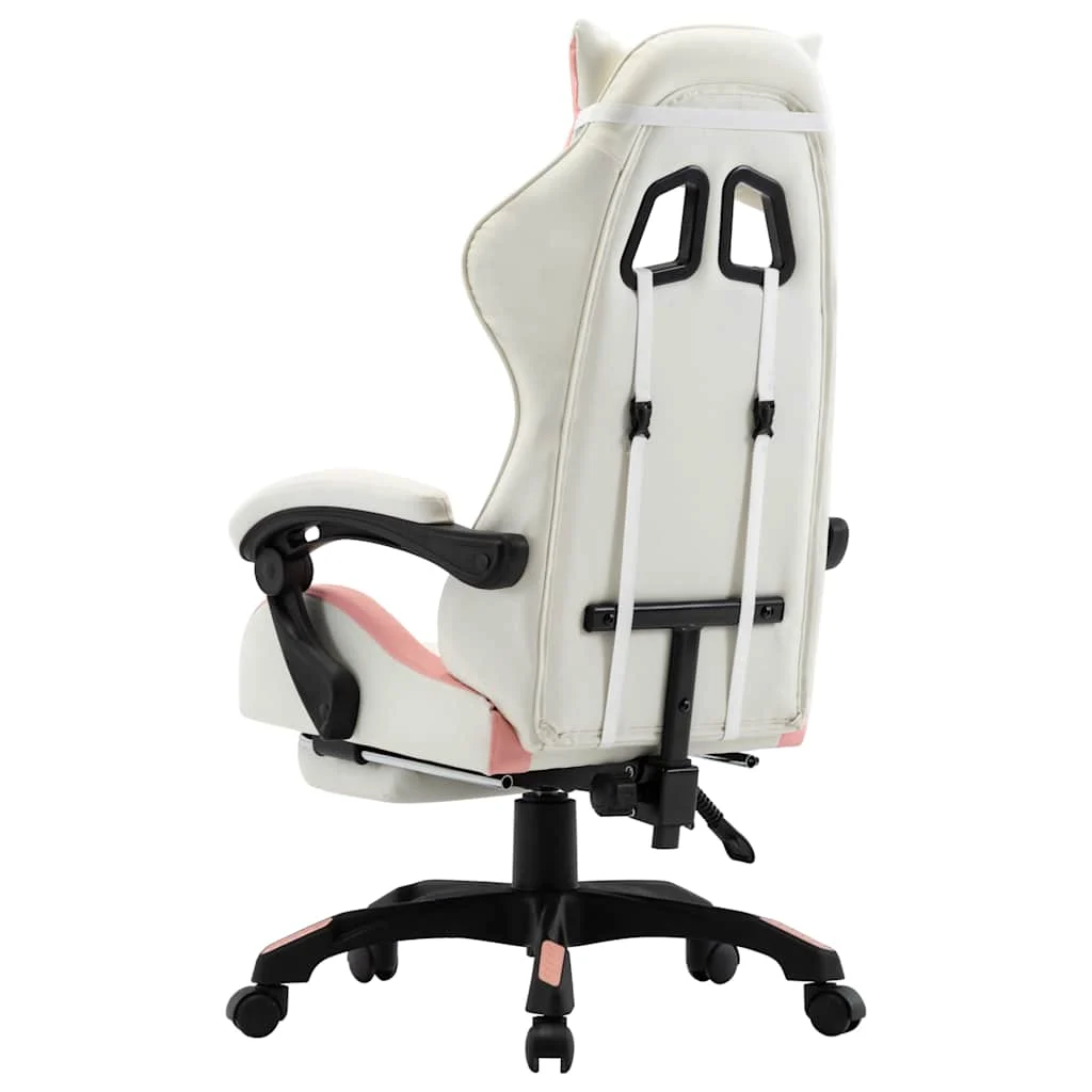 Fauteuil de jeux vidéo et repose-pied 64 x 65 x 119 cm rose et blanc similicuir – vue de détail