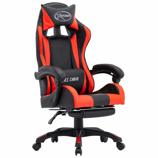 Fauteuil de jeux vidéo et repose-pied 64 x 65 x 119 cm rouge et noir similicuir – vue d’ensemble