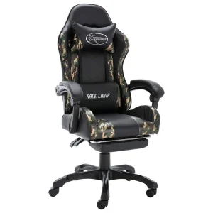 Fauteuil de jeux vidéo repose-pied /camouflage 63 x 64 x 126 cm noir similicuir – vue d’ensemble