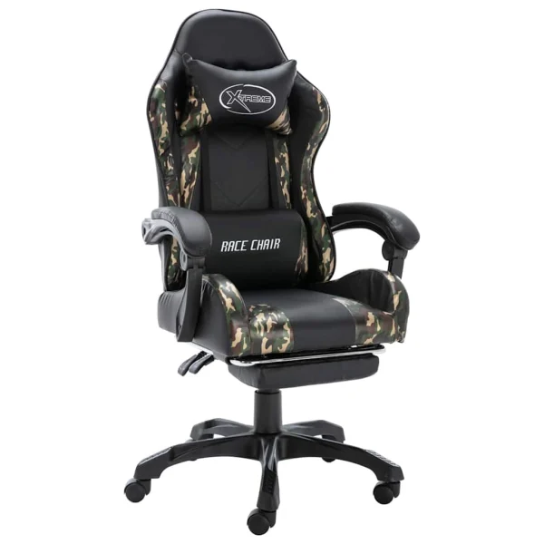 Fauteuil de jeux vidéo repose-pied /camouflage 63 x 64 x 126 cm noir similicuir – vue d’ensemble