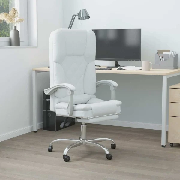 Fauteuil de massage inclinable de bureau 63 x 56 x 120 cm blanc similicuir – modèle 2 – vue d’ensemble