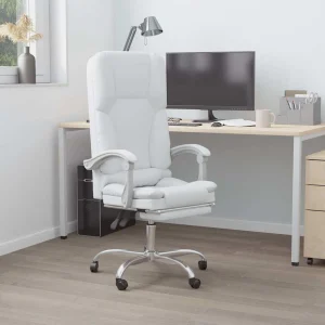 Fauteuil de massage inclinable de bureau 63 x 56 x 120 cm blanc similicuir – vue d’ensemble