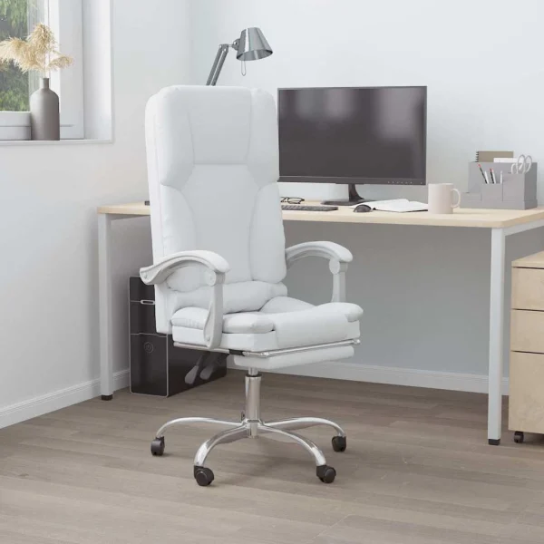 Fauteuil de massage inclinable de bureau 63 x 56 x 120 cm blanc similicuir – vue d’ensemble