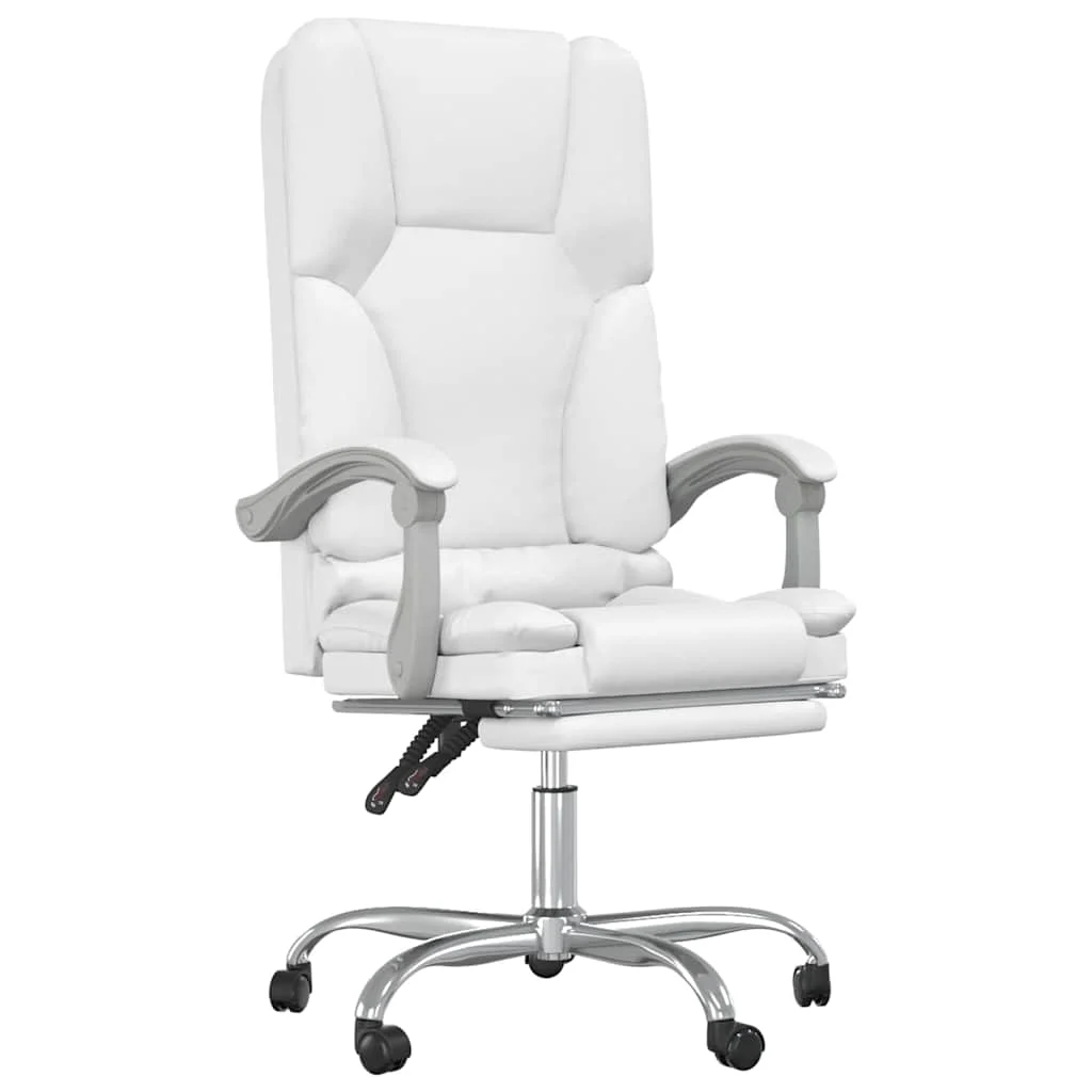 Fauteuil de massage inclinable de bureau 63 x 56 x 120 cm blanc similicuir – vue de face