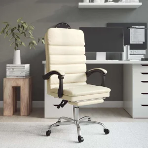 Fauteuil de massage inclinable de bureau 63 x 56 x 120 cm crème similicuir – modèle 3 – vue d’ensemble