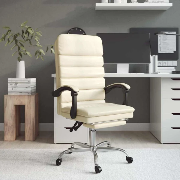 Fauteuil de massage inclinable de bureau 63 x 56 x 120 cm crème similicuir – modèle 3 – vue d’ensemble