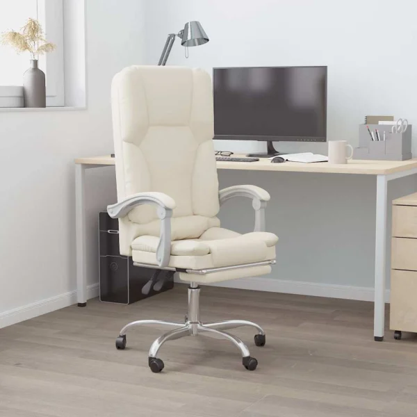 Fauteuil de massage inclinable de bureau 63 x 56 x 120 cm crème similicuir – vue d’ensemble
