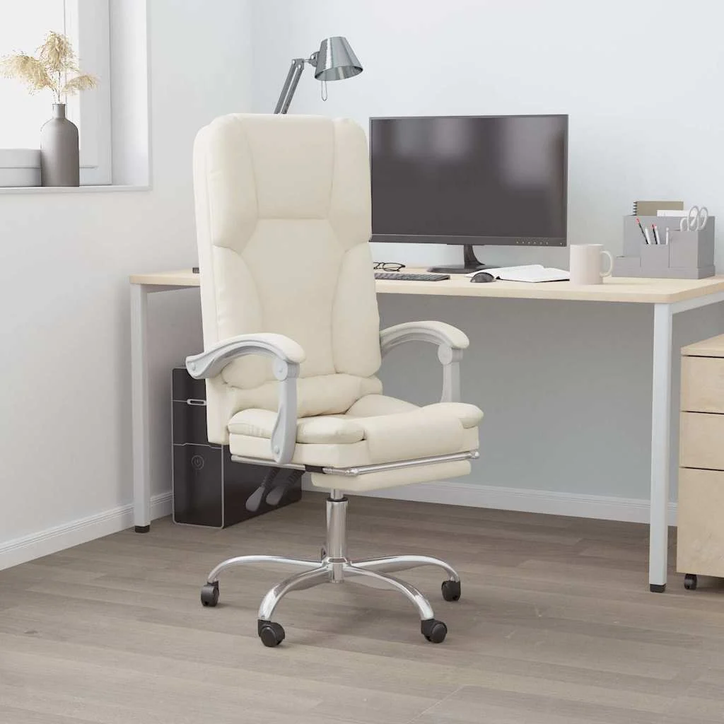 Fauteuil de massage inclinable de bureau 63 x 56 x 120 cm crème similicuir – vue d’ensemble