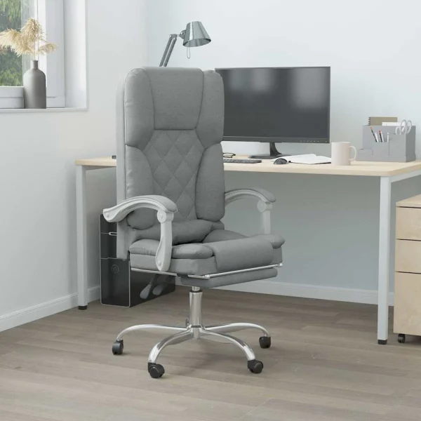 Fauteuil de massage inclinable de bureau 63 x 56 x 120 cm gris clair tissu – modèle 2 – vue d’ensemble