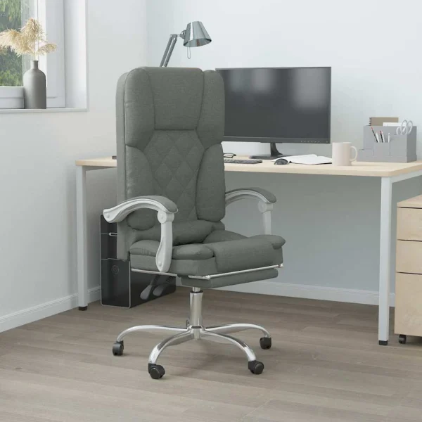 Fauteuil de massage inclinable de bureau 63 x 56 x 120 cm gris foncé tissu – modèle 2 – vue d’ensemble