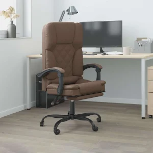Fauteuil de massage inclinable de bureau 63 x 56 x 120 cm marron similicuir – modèle 2 – vue d’ensemble