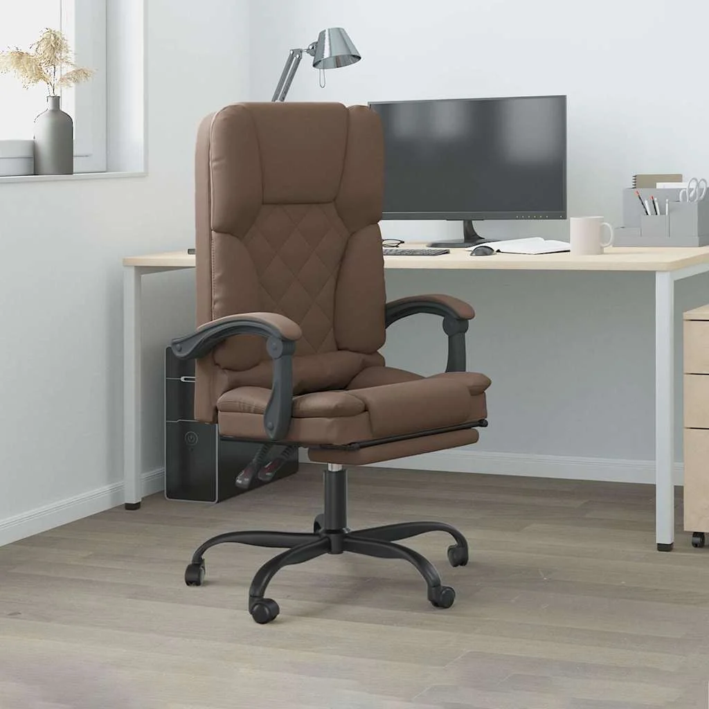 Fauteuil de massage inclinable de bureau 63 x 56 x 120 cm marron similicuir – modèle 2 – vue d’ensemble