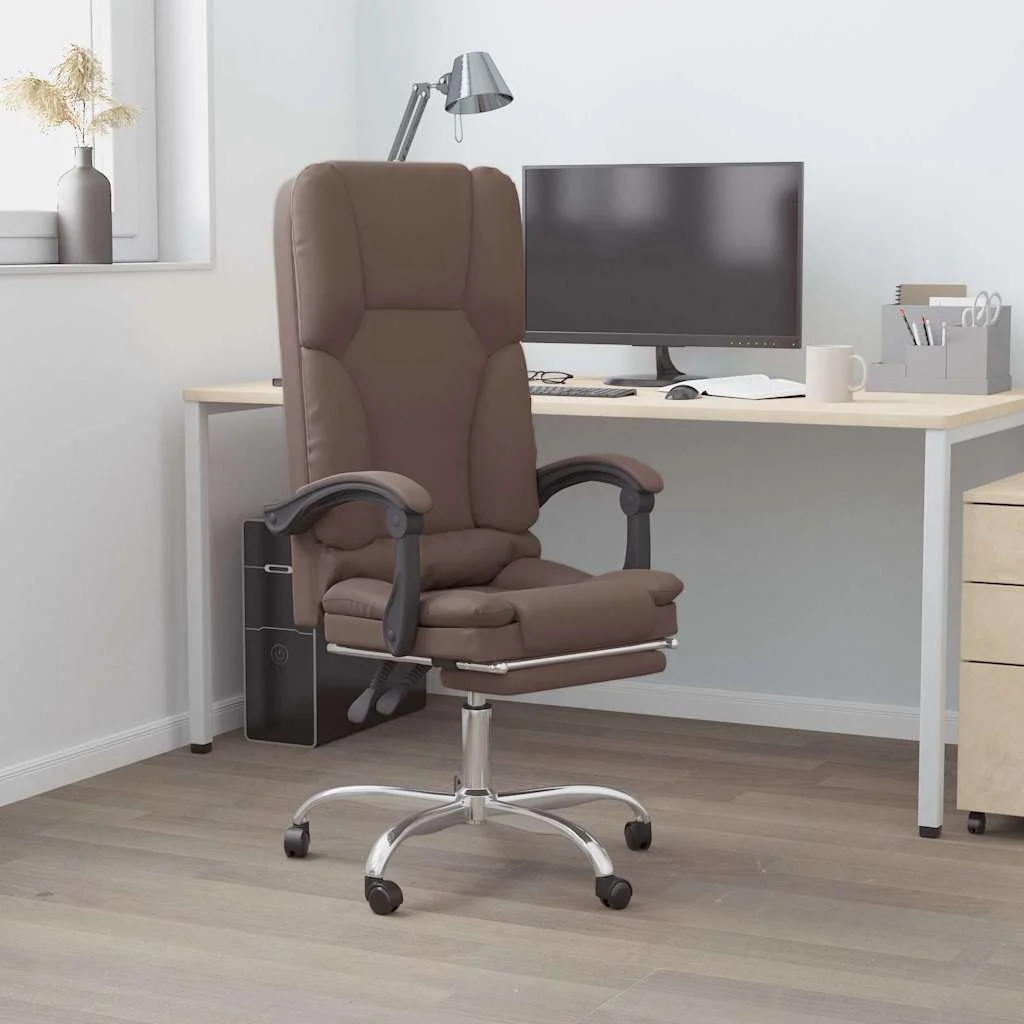 Fauteuil de massage inclinable de bureau 63 x 56 x 120 cm marron similicuir – vue d’ensemble