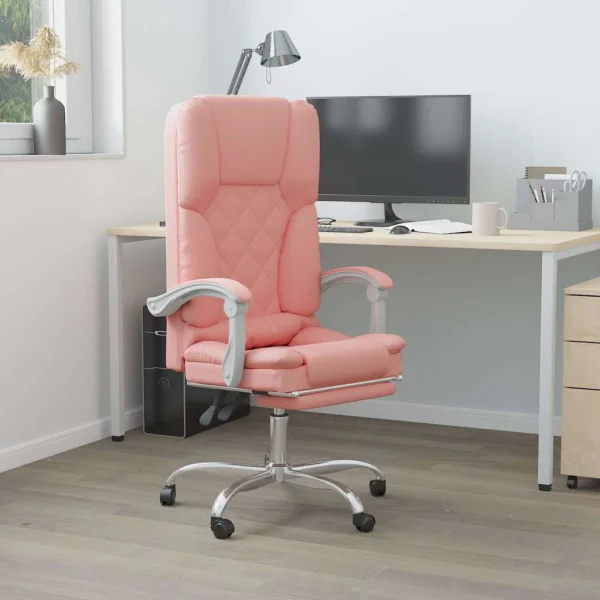 Fauteuil de massage inclinable de bureau 63 x 56 x 120 cm rose similicuir – modèle 2 – vue d’ensemble