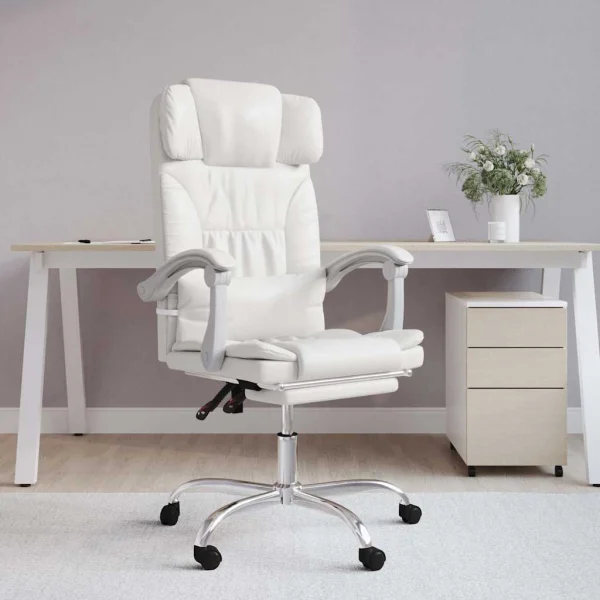 Fauteuil de massage inclinable de bureau 63 x 56 x 122 cm blanc similicuir – modèle 2 – vue d’ensemble