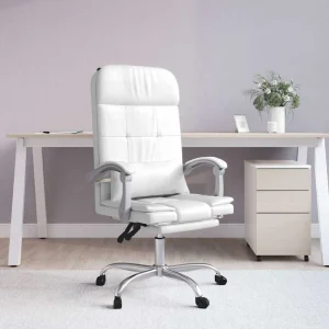 Fauteuil de massage inclinable de bureau 63 x 56 x 122 cm blanc similicuir – vue d’ensemble