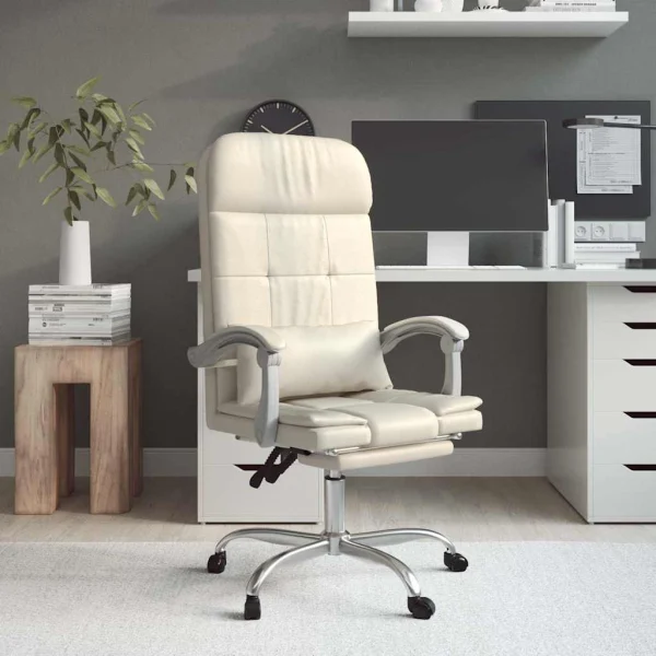 Fauteuil de massage inclinable de bureau 63 x 56 x 122 cm crème similicuir – modèle 2 – vue d’ensemble