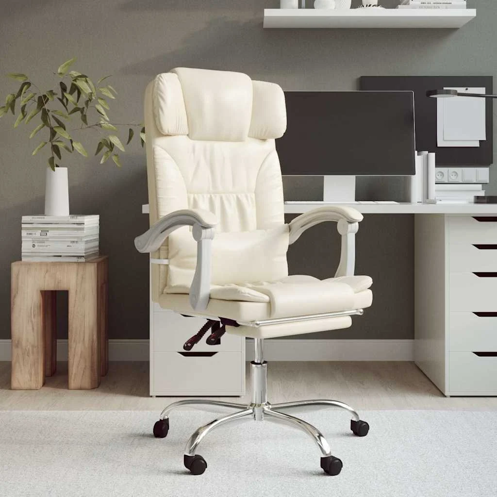 Fauteuil de massage inclinable de bureau 63 x 56 x 122 cm crème similicuir – modèle 3 – vue d’ensemble