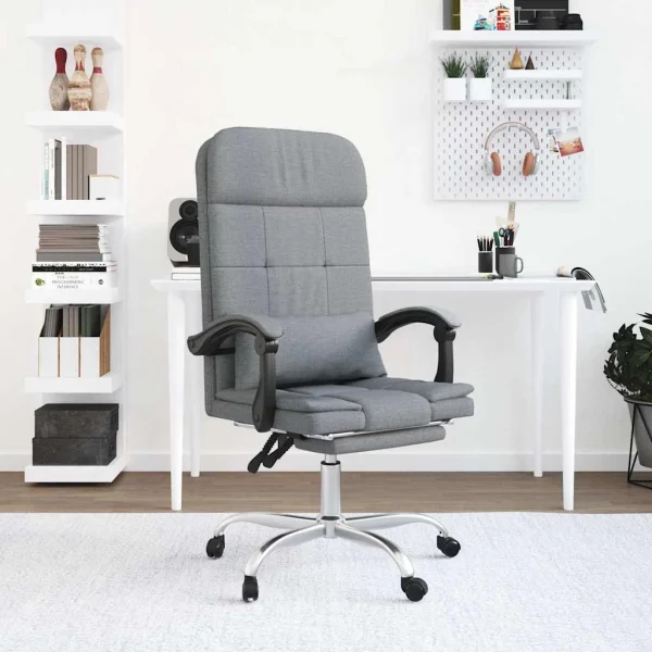 Fauteuil de massage inclinable de bureau 63 x 56 x 122 cm gris clair tissu – modèle 2 – vue d’ensemble