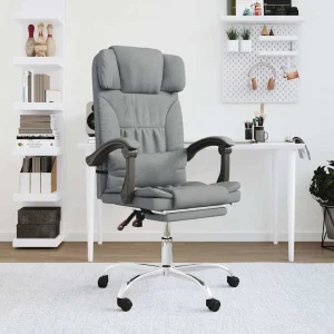 Fauteuil de massage inclinable de bureau 63 x 56 x 122 cm gris clair tissu – modèle 3 – vue d’ensemble