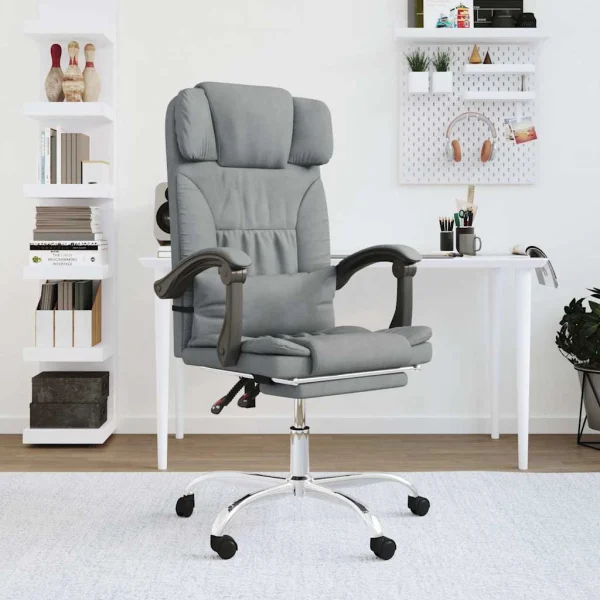 Fauteuil de massage inclinable de bureau 63 x 56 x 122 cm gris clair tissu – modèle 3 – vue d’ensemble