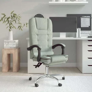 Fauteuil de massage inclinable de bureau 63 x 56 x 122 cm gris clair velours – vue d’ensemble