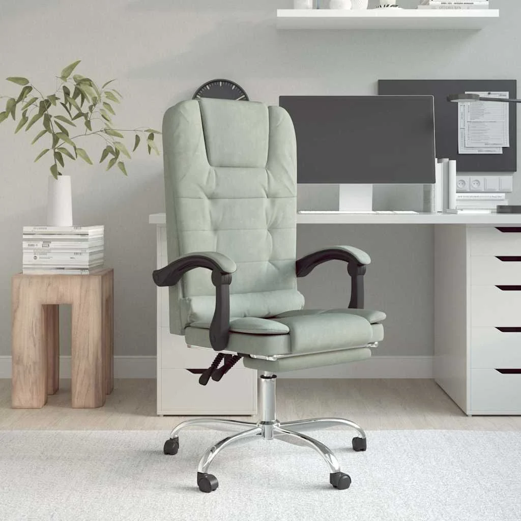 Fauteuil de massage inclinable de bureau 63 x 56 x 122 cm gris clair velours – vue d’ensemble