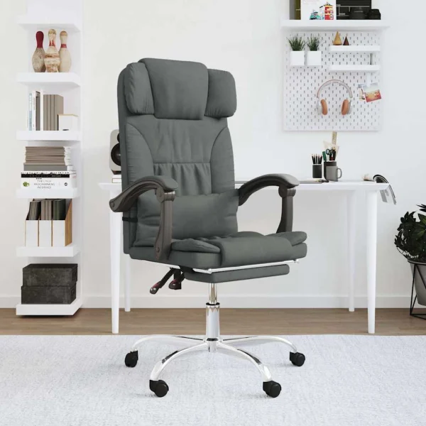 Fauteuil de massage inclinable de bureau 63 x 56 x 122 cm gris foncé tissu – modèle 3 – vue d’ensemble