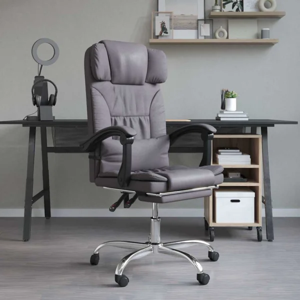 Fauteuil de massage inclinable de bureau 63 x 56 x 122 cm gris similicuir – modèle 3 – vue d’ensemble