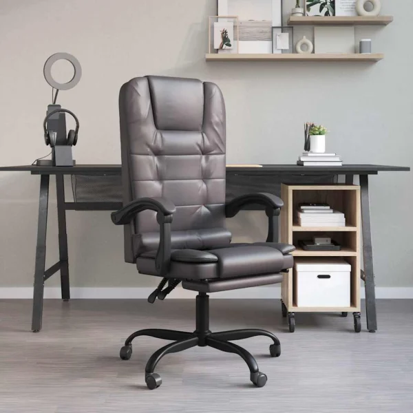 Fauteuil de massage inclinable de bureau 63 x 56 x 122 cm gris similicuir – modèle 4 – vue d’ensemble