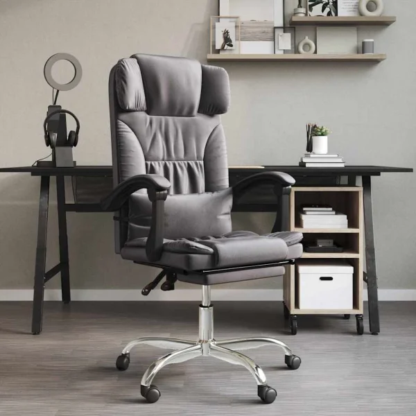 Fauteuil de massage inclinable de bureau 63 x 56 x 122 cm gris similicuir – modèle 5 – vue d’ensemble