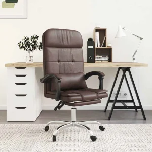 Fauteuil de massage inclinable de bureau 63 x 56 x 122 cm marron similicuir – modèle 2 – vue d’ensemble