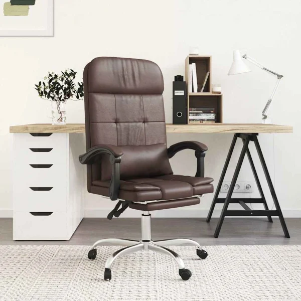 Fauteuil de massage inclinable de bureau 63 x 56 x 122 cm marron similicuir – modèle 2 – vue d’ensemble