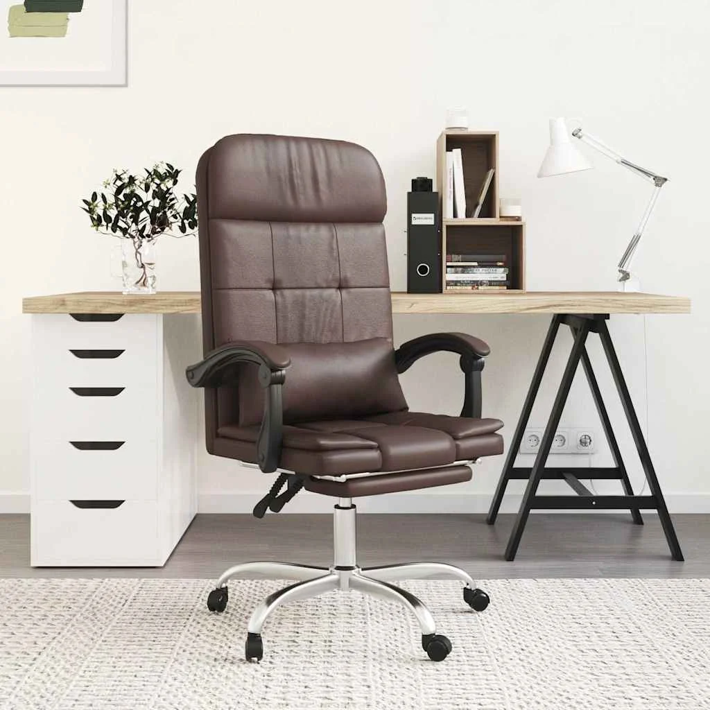 Fauteuil de massage inclinable de bureau 63 x 56 x 122 cm marron similicuir – modèle 2 – vue d’ensemble