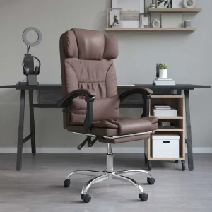 Fauteuil de massage inclinable de bureau 63 x 56 x 122 cm marron similicuir – modèle 3 – vue d’ensemble
