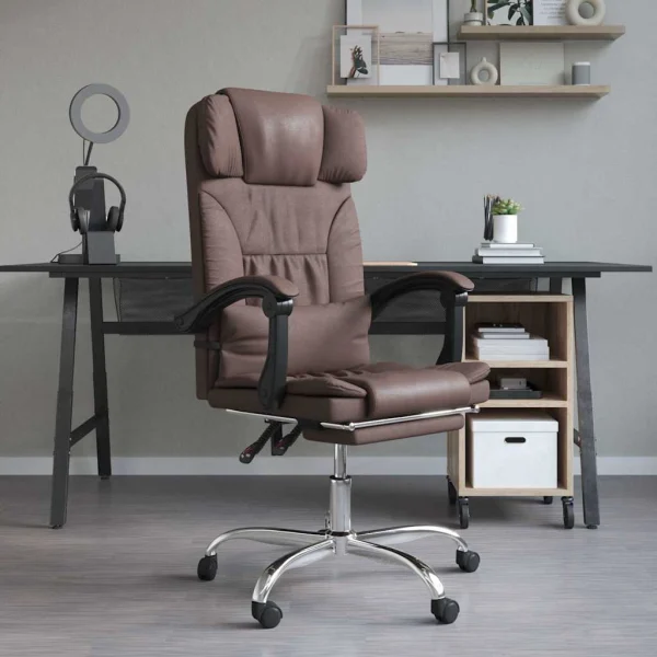 Fauteuil de massage inclinable de bureau 63 x 56 x 122 cm marron similicuir – modèle 3 – vue d’ensemble