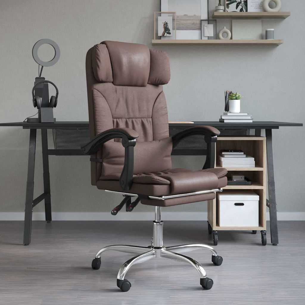 Fauteuil de massage inclinable de bureau 63 x 56 x 122 cm marron similicuir – modèle 3 – vue d’ensemble