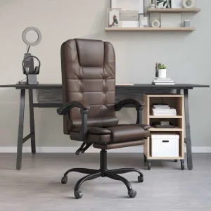 Fauteuil de massage inclinable de bureau 63 x 56 x 122 cm marron similicuir – vue d’ensemble