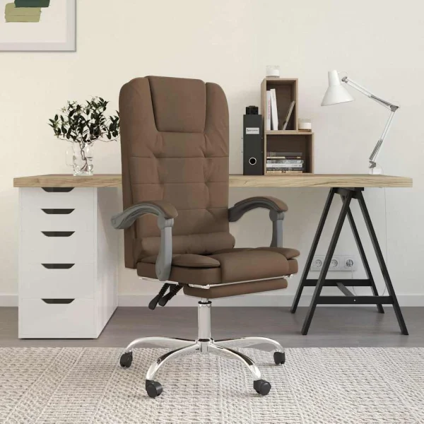 Fauteuil de massage inclinable de bureau 63 x 56 x 122 cm marron tissu – vue d’ensemble
