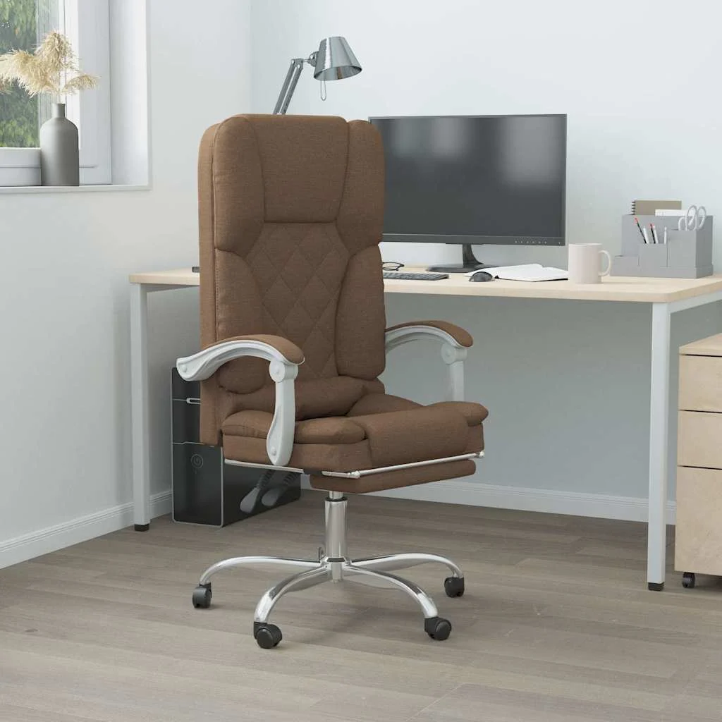 Fauteuil de massage inclinable de bureau 63 x 56 x 122 cm marron tissu – modèle 2 – vue d’ensemble