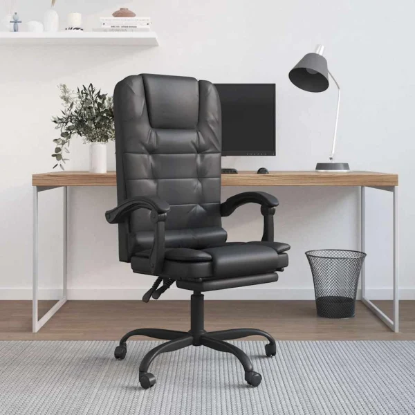 Fauteuil de massage inclinable de bureau 63 x 56 x 122 cm noir similicuir – modèle 4 – vue d’ensemble