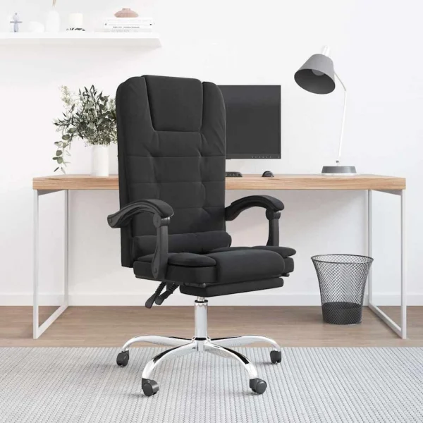 Fauteuil de massage inclinable de bureau 63 x 56 x 122 cm noir velours – vue d’ensemble