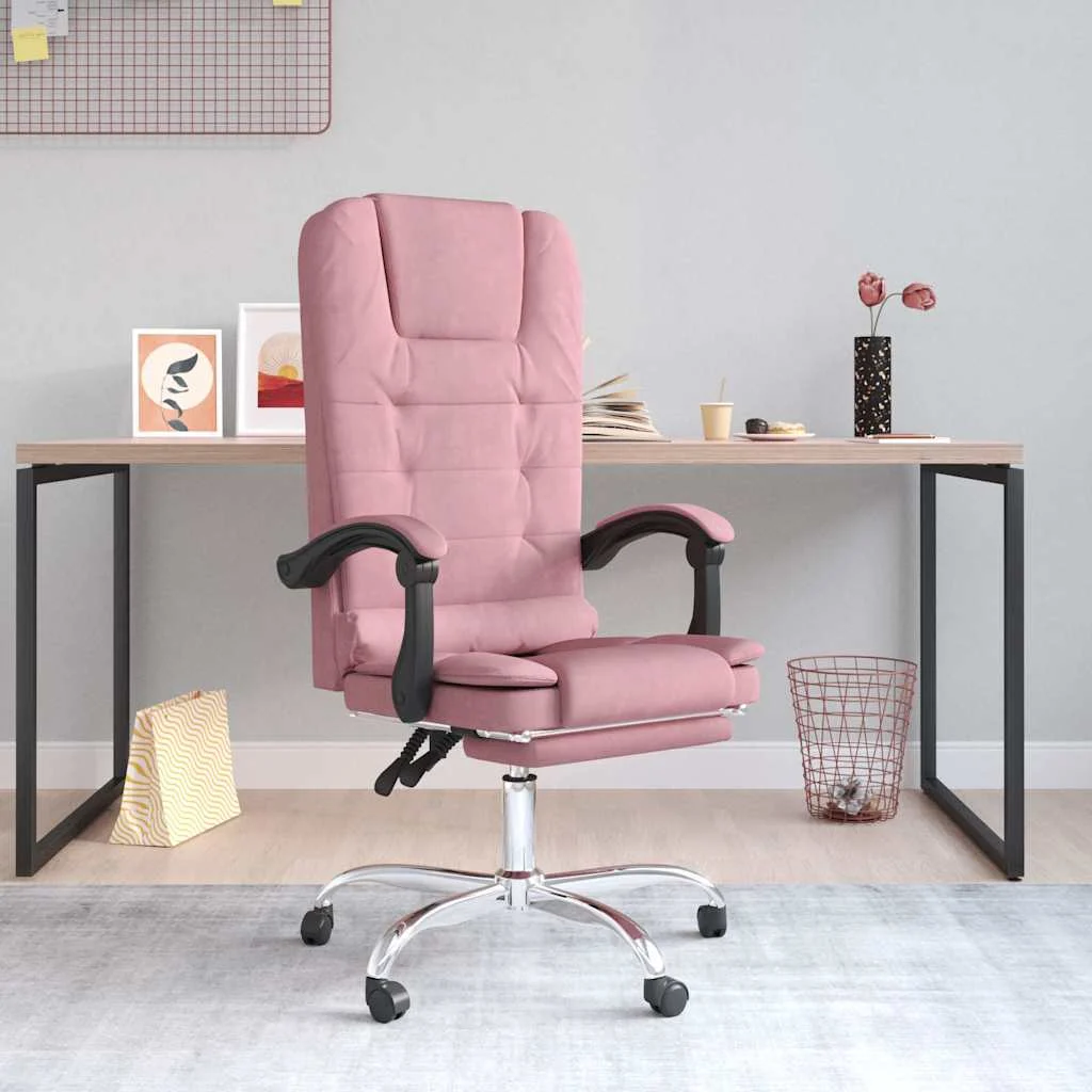 Fauteuil de massage inclinable de bureau 63 x 56 x 122 cm rose velours – vue d’ensemble