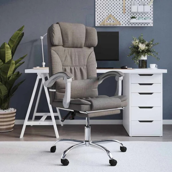 Fauteuil de massage inclinable de bureau 63 x 56 x 122 cm taupe tissu – modèle 3 – vue d’ensemble