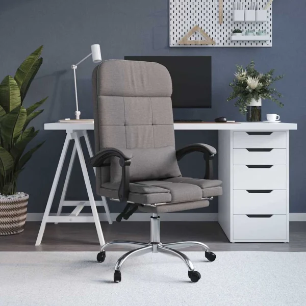 Fauteuil de massage inclinable de bureau 63 x 56 x 122 cm taupe tissu – modèle 2 – vue d’ensemble