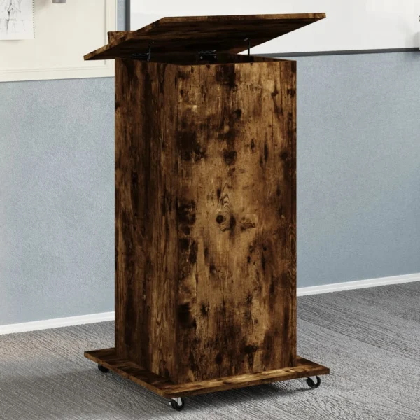 Pupitre et roues et tiroir 55 x 55 x 107 cm chêne fumé bois d'ingénierie – vue d’ensemble