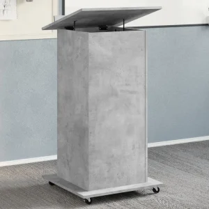 Pupitre avec roues et tiroir 55 x 55 x 107 cm gris béton bois d'ingénierie – vue d’ensemble